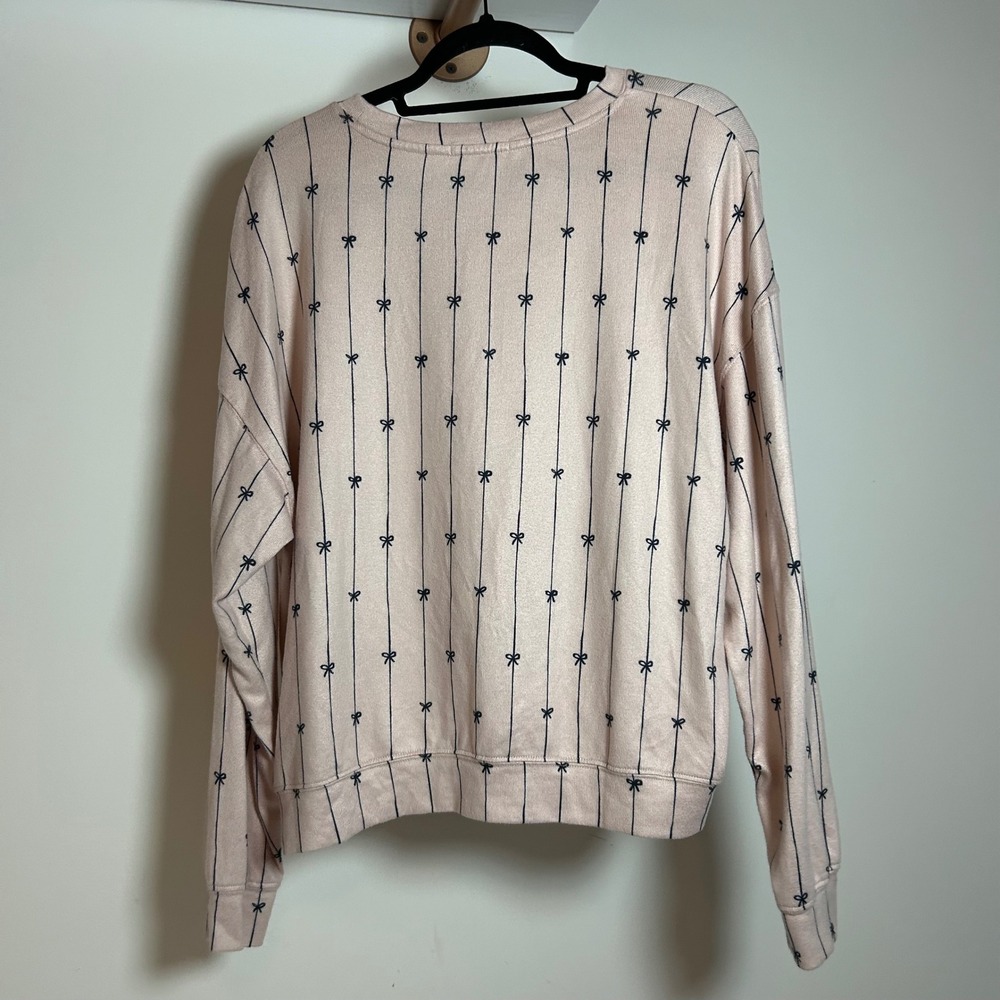 Z Supply Pink Bow Pinstripe Pullover Sweatshirt Top Large ZL2244365 Coquette - Picture 4 of 5